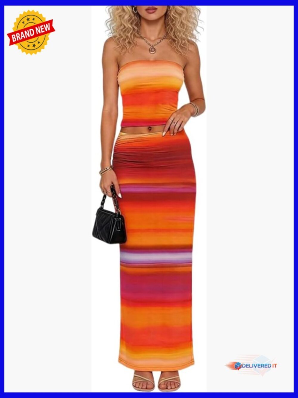 Sexy 2 Piece Skirt Set Tube Top Bodycon Maxi Skirt Y2k Summer Outfit
